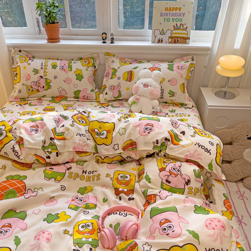 派大星与海绵宝宝的蟹黄堡~小清新宿舍单人三件套家用双人四件套