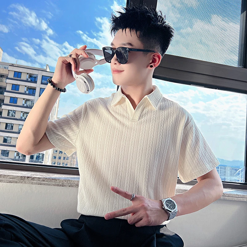 麦穗纹衬衫男短袖夏季薄款翻领寸衫2025新款高级男装上衣半袖衬衣