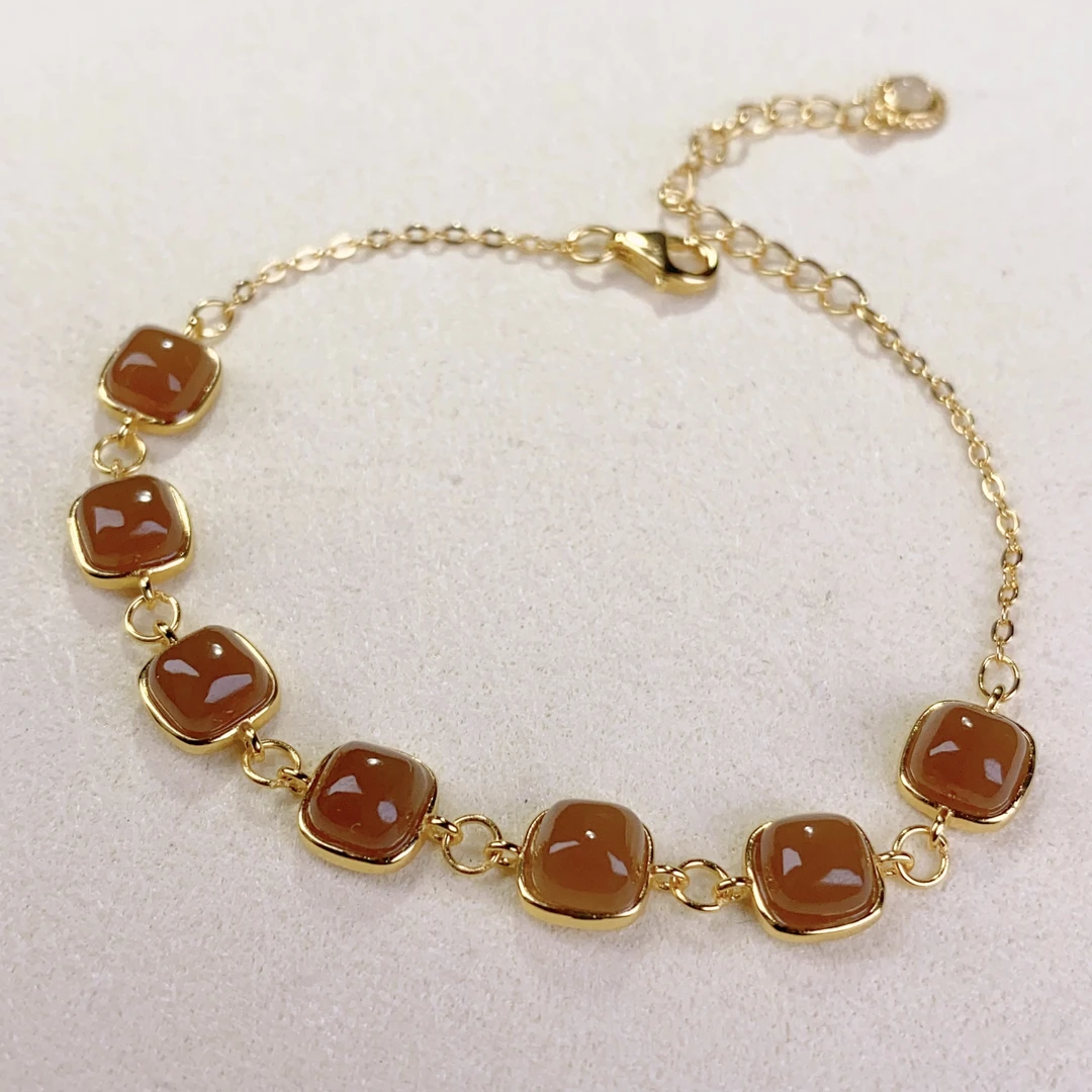 天然和田玉新疆且末糖玉糖料精品方糖925银手链时尚银手饰女@0005