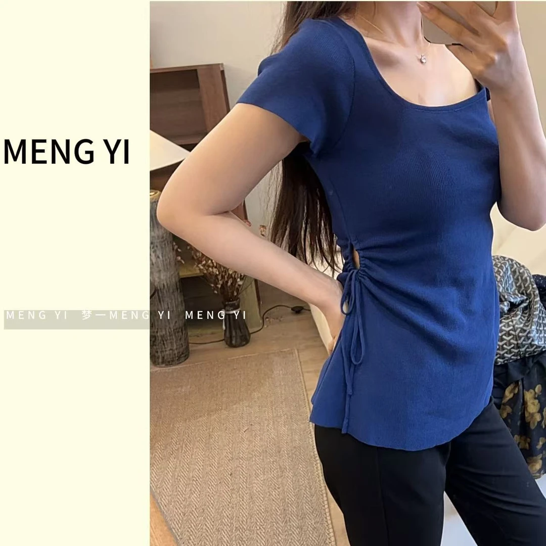 方领掐腰设计感针织上衣my-5155