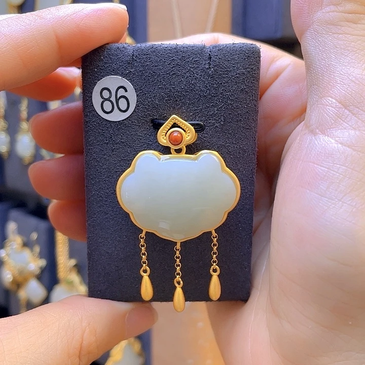 和田玉银S925镀金镶嵌颈饰