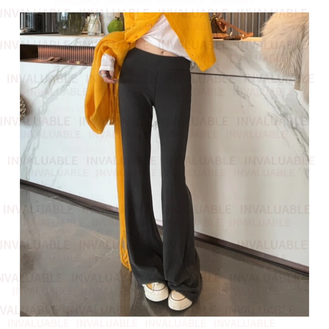 秋冬款磨毛有厚实感高腰显瘦微喇垂感百搭女士休闲裤