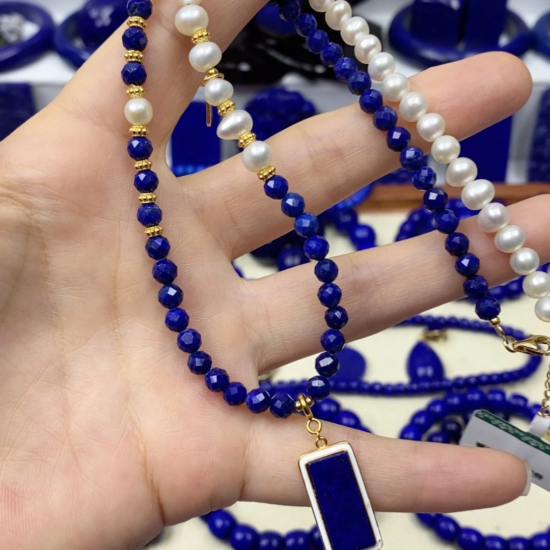 青金石颈饰银S925镀金镶嵌