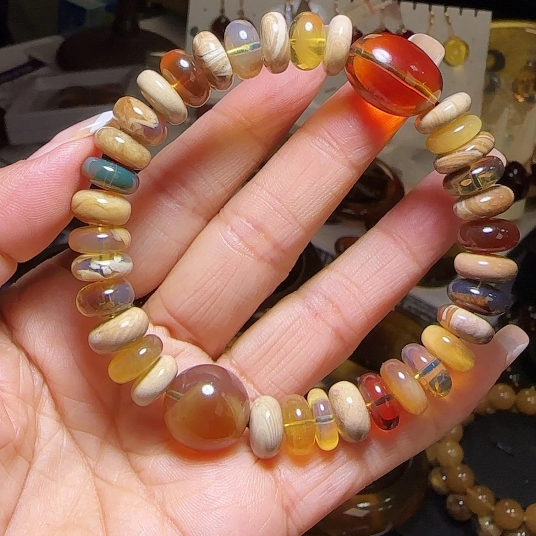 琥珀未镶嵌耳饰缅甸琥珀多宝手串