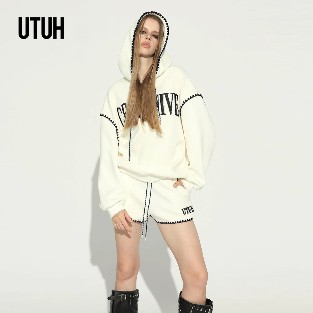 UTUH纯色绣花女款秋冬卫衣套装百搭风新款 TUWWW1N417 TUWWW1D418