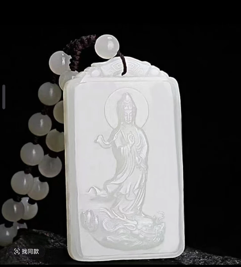 【新人福利】 脂白色双面雕刻观音吊坠 锦鲤观音守护神项链挂坠11