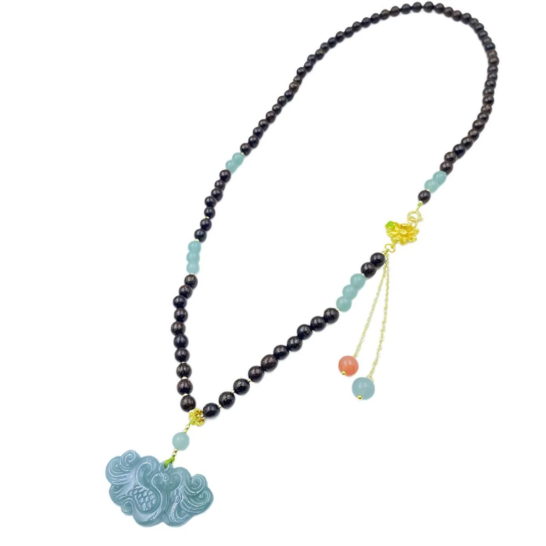 高档珠宝檀木国风凤凰设计款流苏项链X642