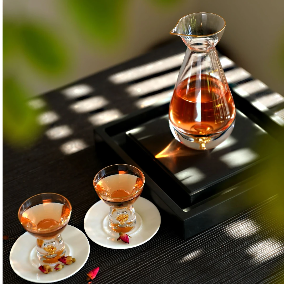 「景雅集」对酒当歌金澜酒杯酒具套装透明水晶玻璃手工打磨抛光礼品