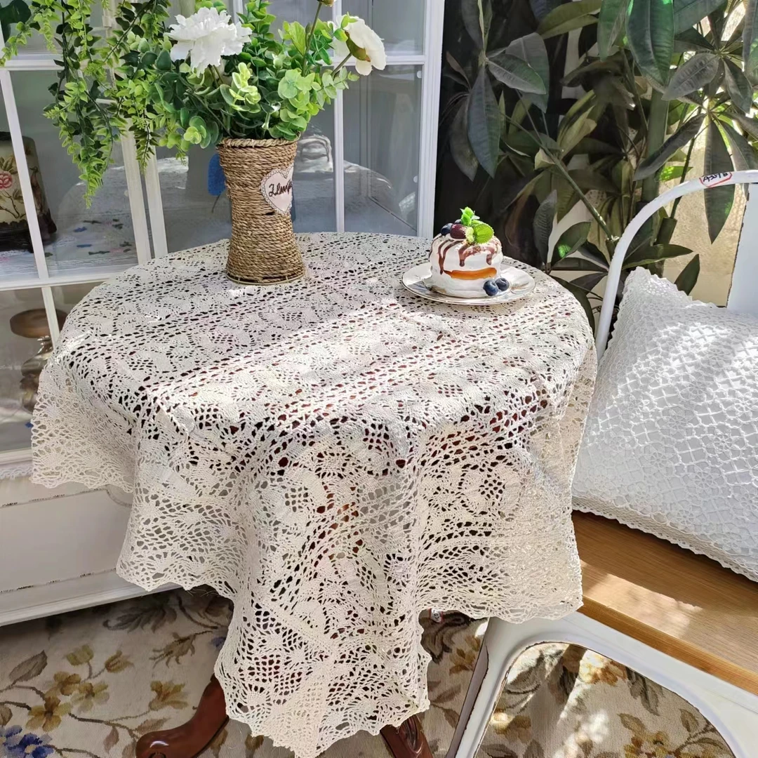 C101-1  机钩小花方盖巾90×90cm本色棉质（1条）