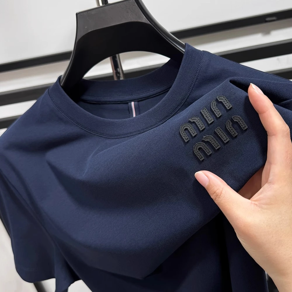 VIATEMSIARY轻奢全棉短袖t恤男士夏季新款潮流刺绣圆领纯色体恤衫