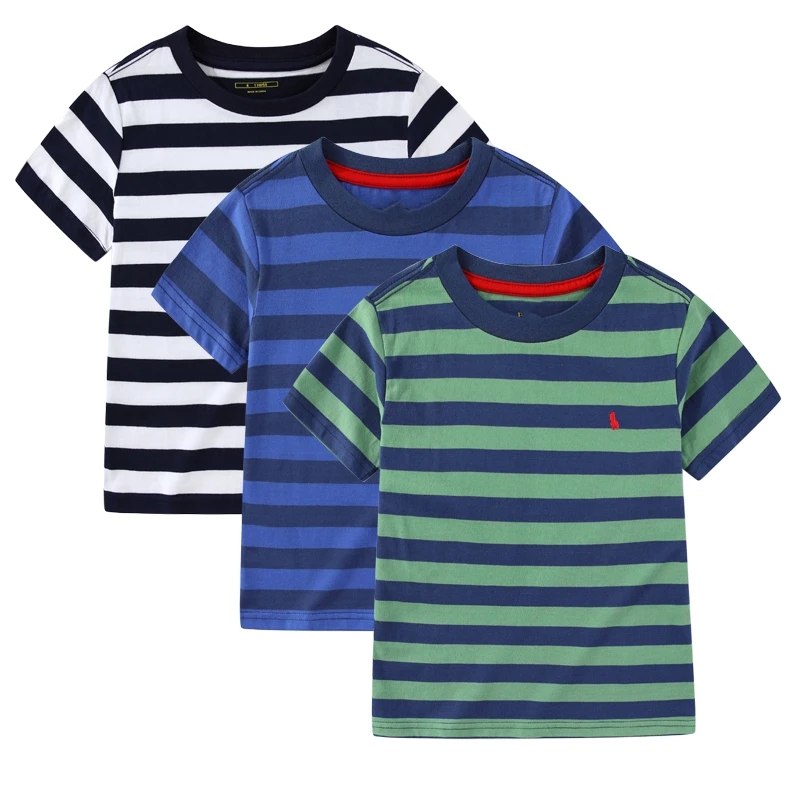 085男女童短袖T恤  小马条纹纯棉圆领宽松短袖