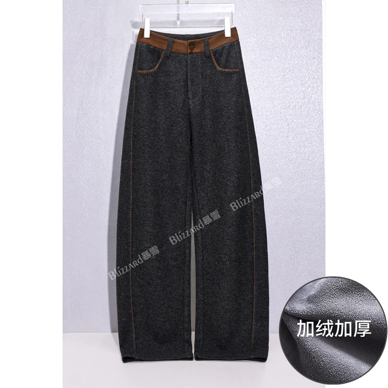 【15%绵羊毛】加绒加厚羊毛直筒弯刀裤女2025秋冬百搭休闲裤