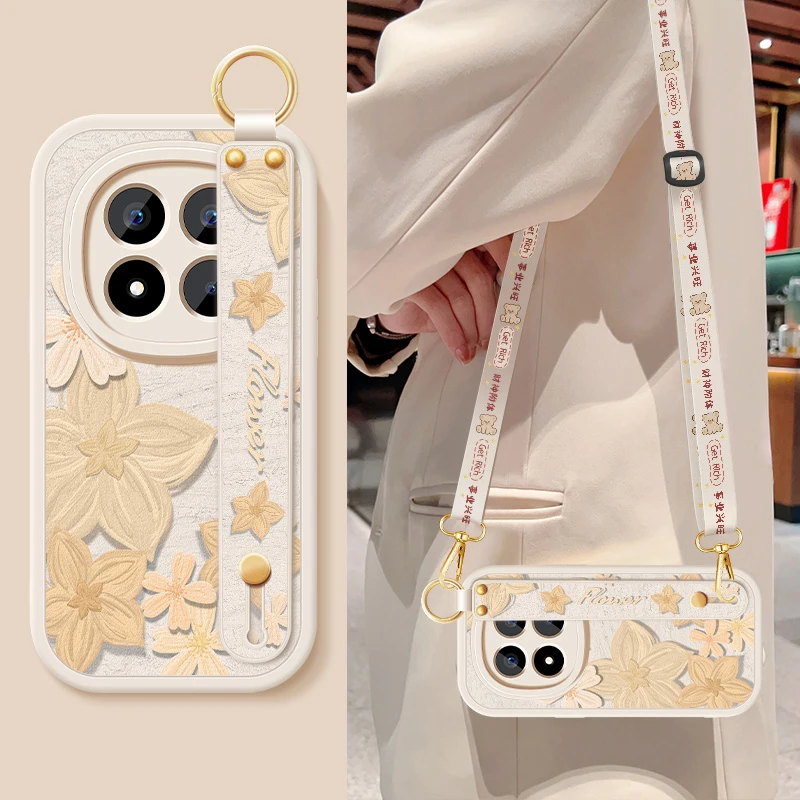 小米红米note15pro手机壳斜挎带挂绳note15pro+保护套适用油画花