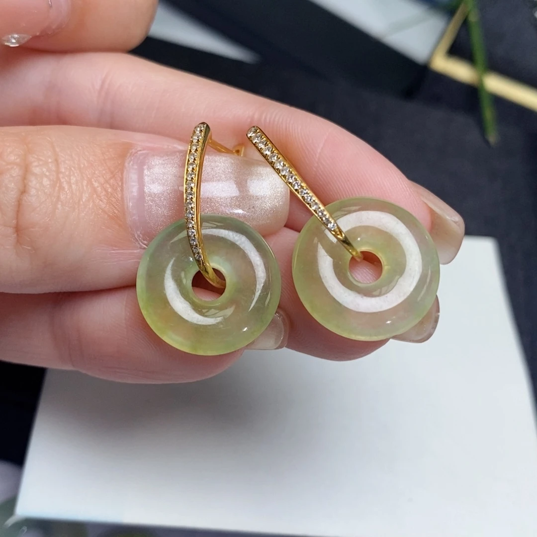 翡翠耳饰18K金镶嵌甜甜圈