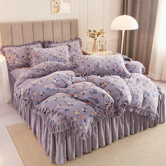 冬季田园小碎花加厚牛奶绒四件套床裙款公主风双面绒被套保暖床上