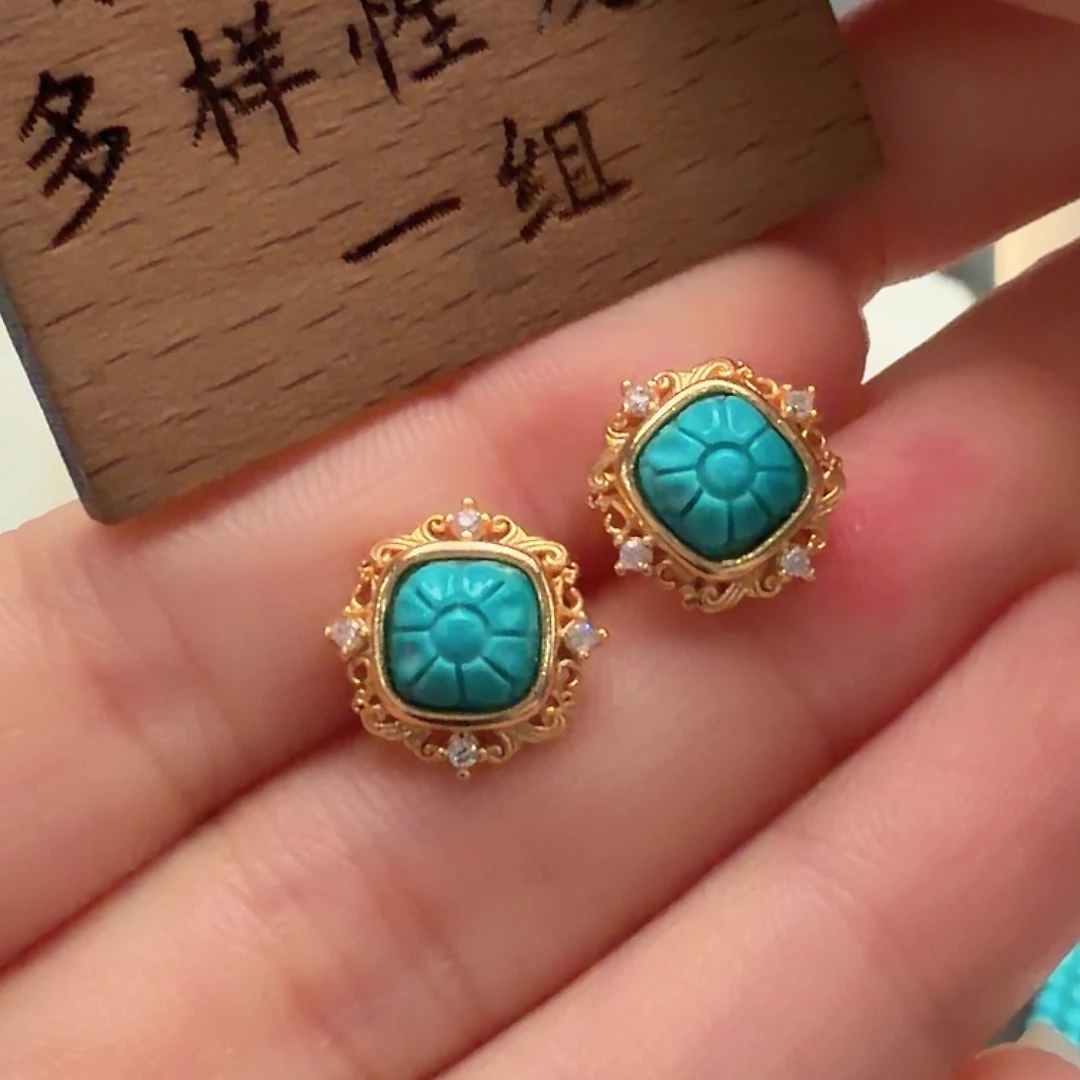 绿松石银S925镶嵌耳饰