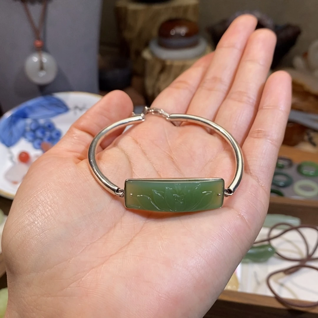 银S925镶嵌手链和田玉噜***啦