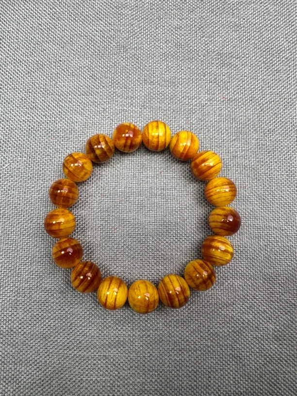 【帝王血龙木】1.3×17颗虎斑纹黄油单圈手串