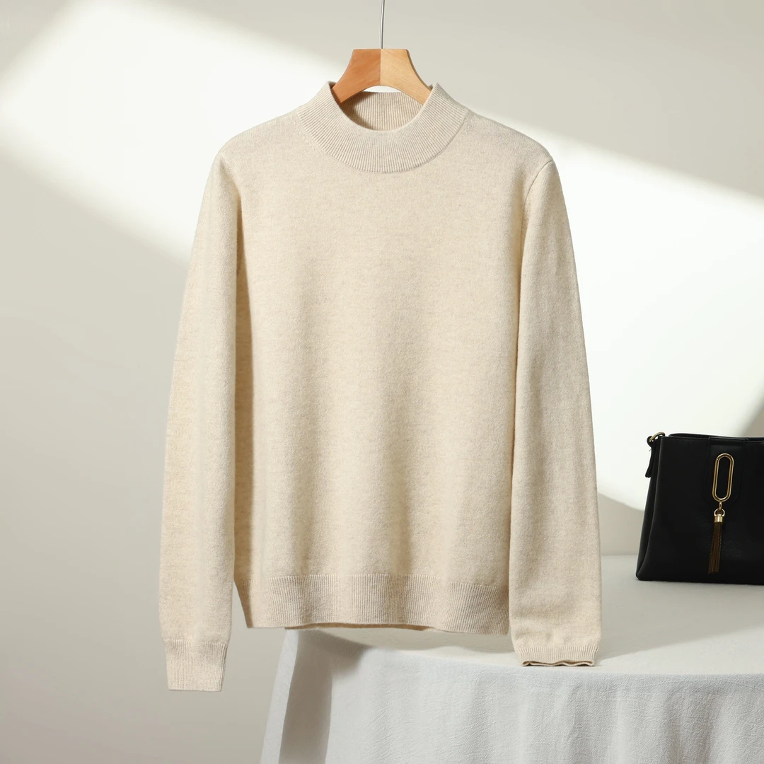 G-Y-M【小山羊羊羔绒】女士针织半高领保暖纯色针织衫打底秋冬款