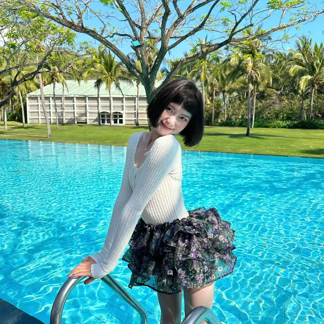 wyd小樱桃 【莫奈花园】重工欧根纱蓬蓬半身裙带花苞安全裤