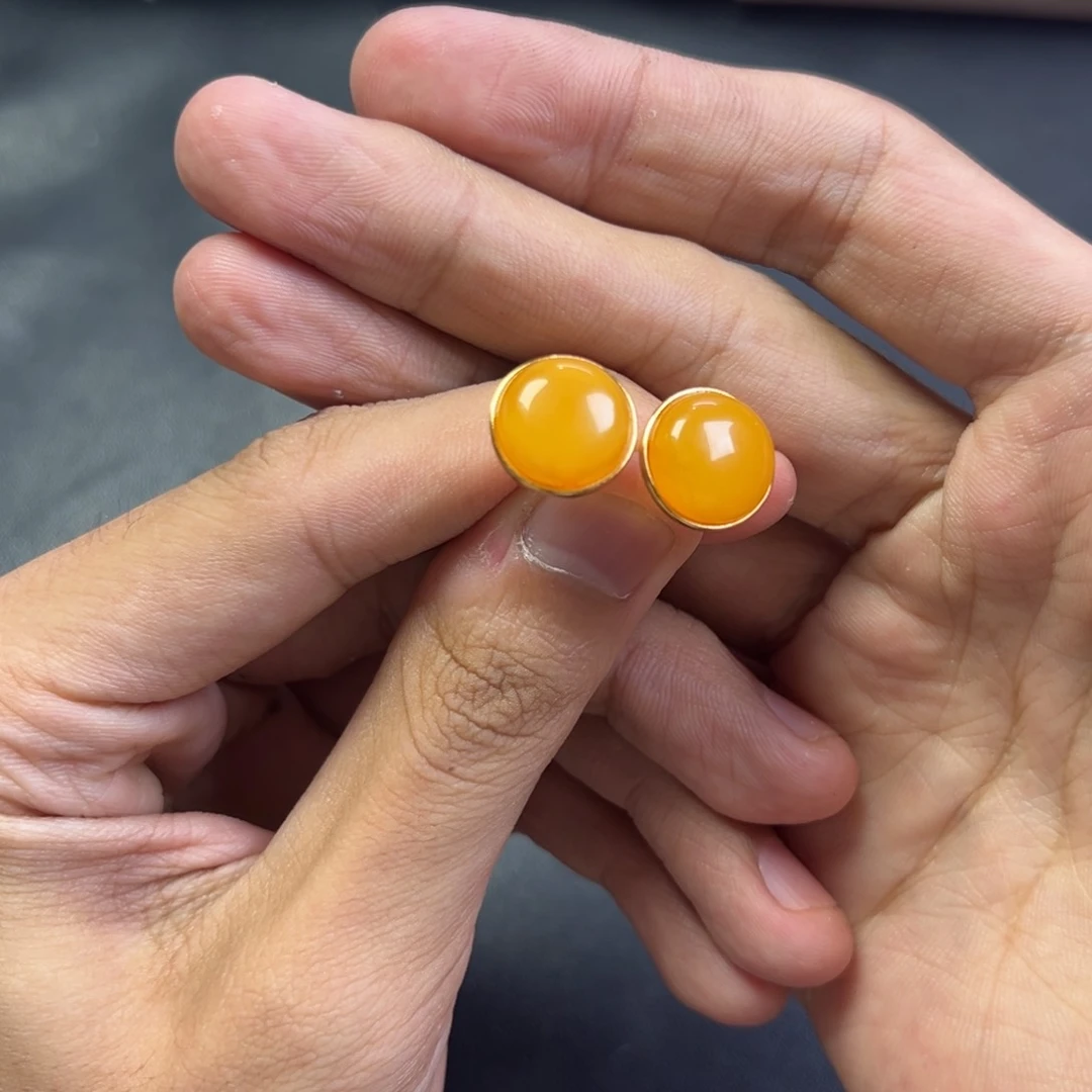 蜜蜡颈饰银S925镶嵌多样性高端蜜蜡老黄蜡耳钉