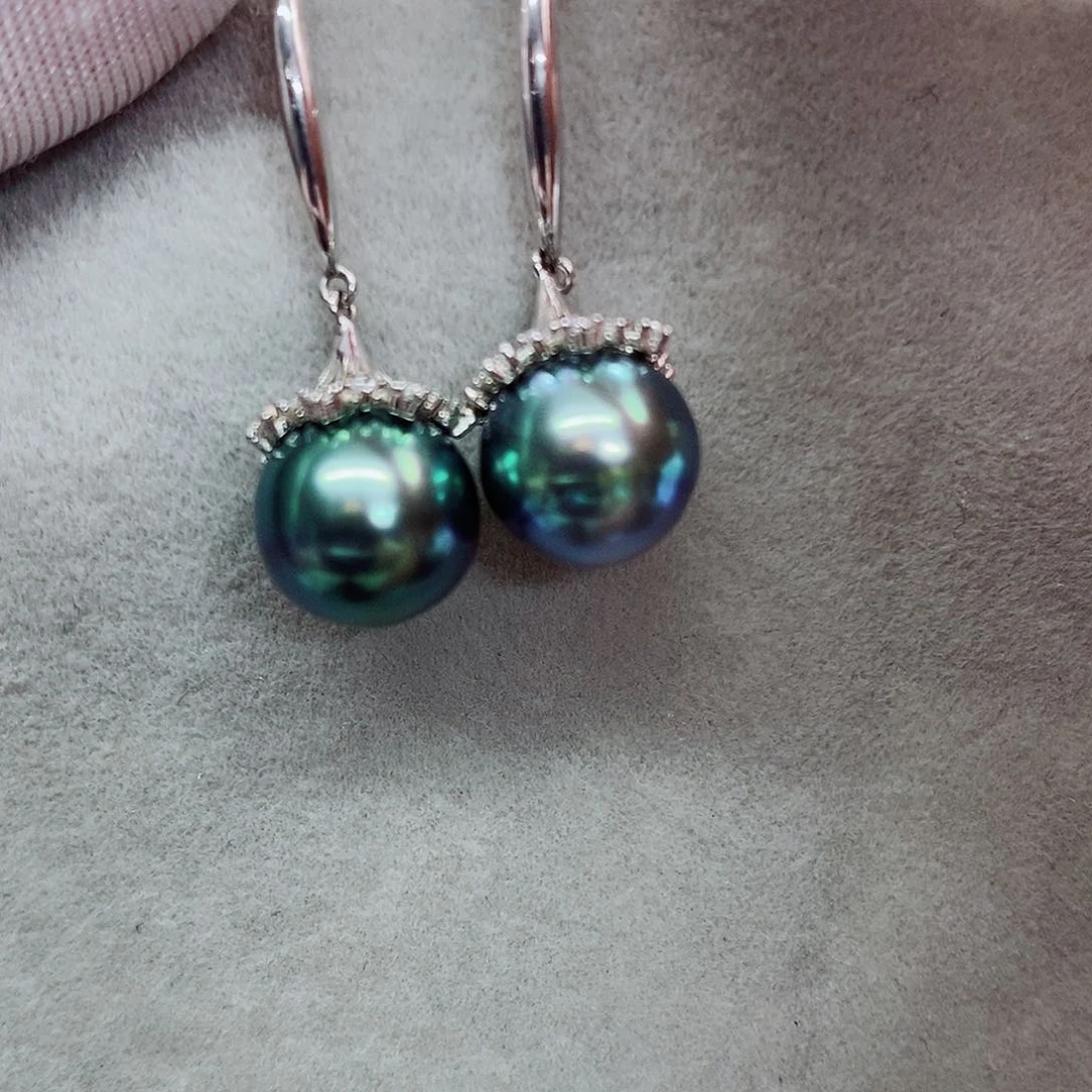 银S925镶嵌耳饰海水珍珠9-10