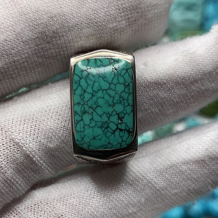 绿松石银S925镶嵌天然原矿 地大质检