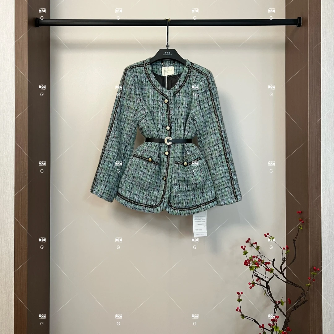 【甜心】秋冬气质小香风设计师中长款羽绒服蓝色轻奢女 QD-2025008