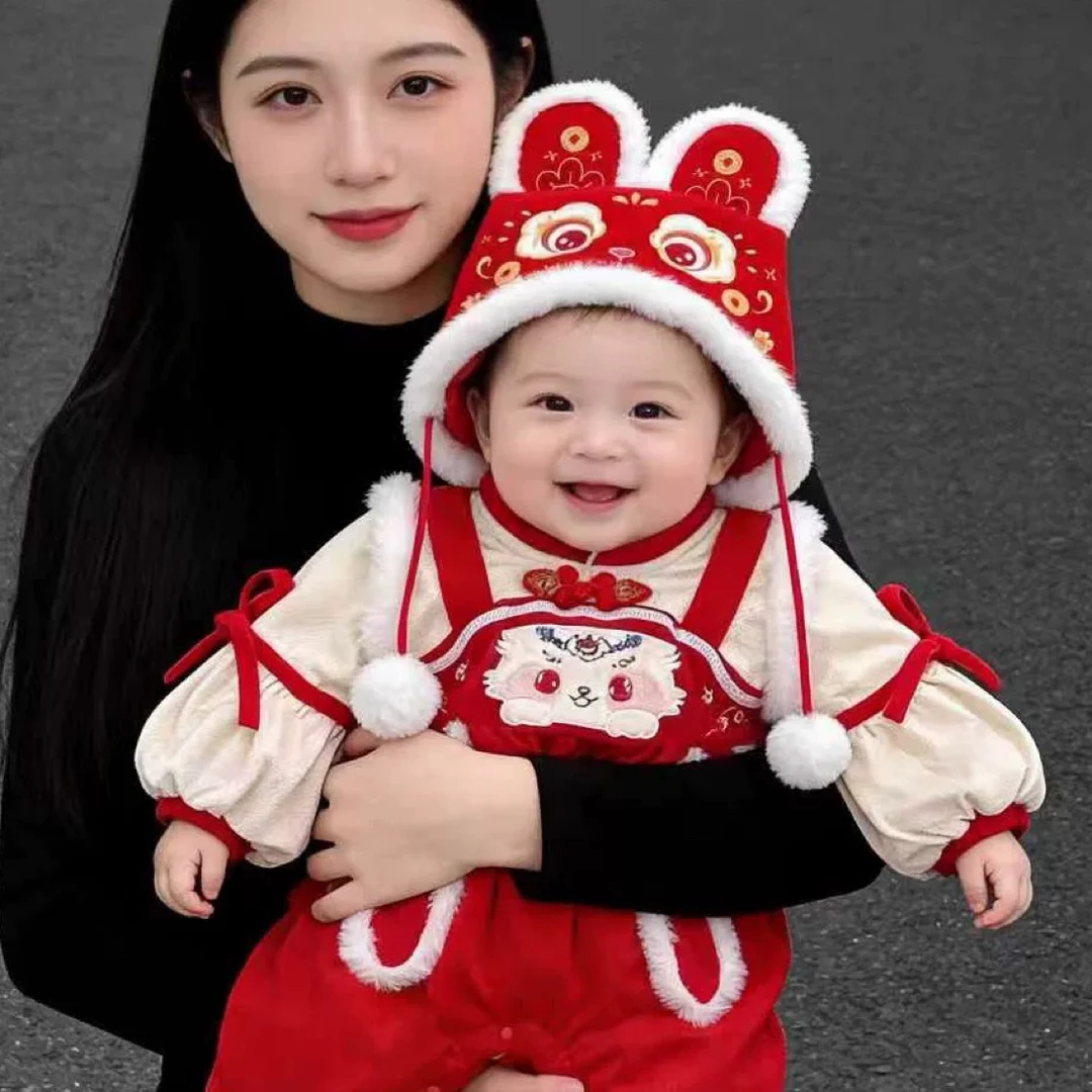 福小兔加绒款保暖护肚拜年服，没有帽子（植物性印染，微染色）