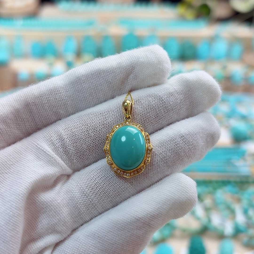 绿松石18K金镶嵌珠宝奇石