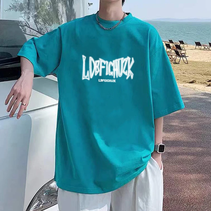 潮牌纯棉短袖T恤男士夏季宽松大码体恤痞帅美式情侣上衣学生半袖