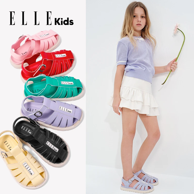 ELLE KIDS童鞋夏季新款男女童时尚包头休闲罗马凉鞋沙滩鞋潮鞋