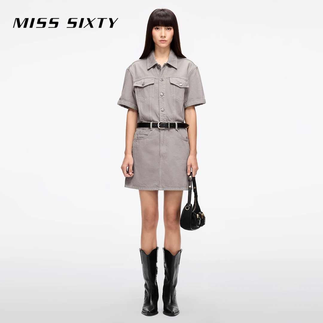 【贤哥专属】Miss Sixty2025新款牛仔连衣裙女配腰带翻领短袖