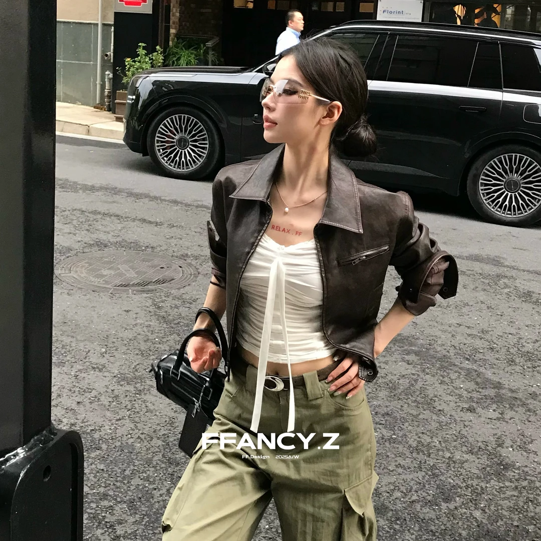 FFANCY.Z【底特律街区】早秋复古腔调高级感皮衣外套#25Z004