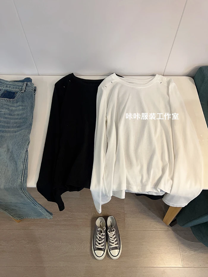 REKAYYAT”暗香“简约时尚百搭显瘦明线设计雪花圆领长袖打底衫T恤