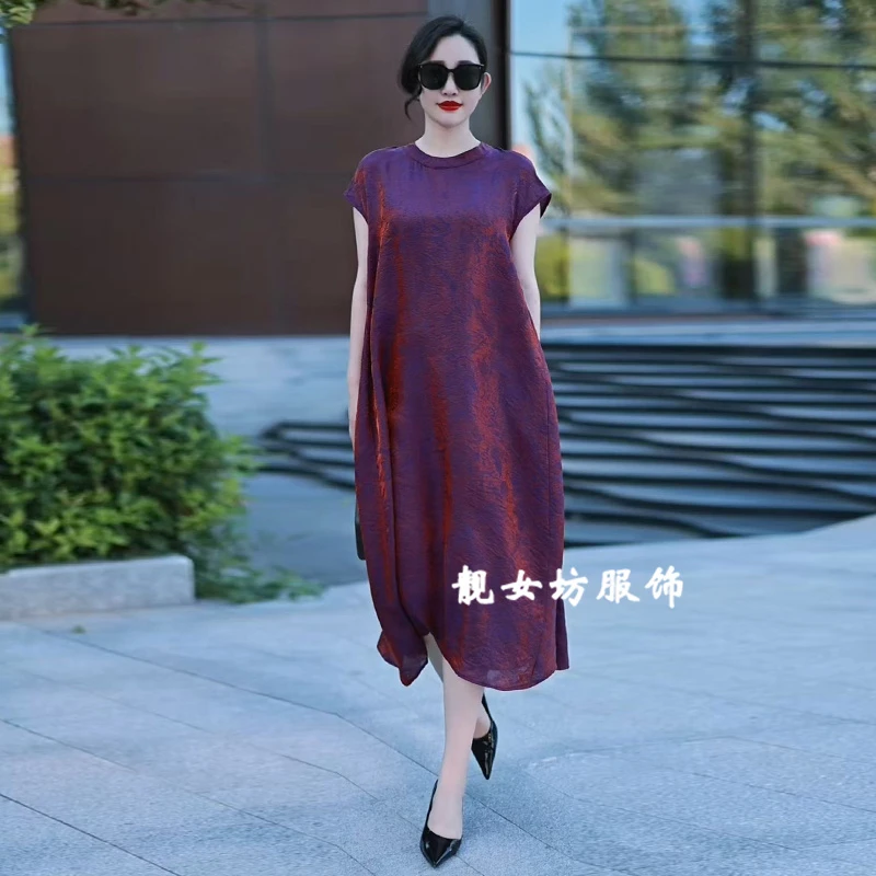 高品质原创连衣裙夏季新款宽松大码200斤中长裙时髦原创过膝裙子