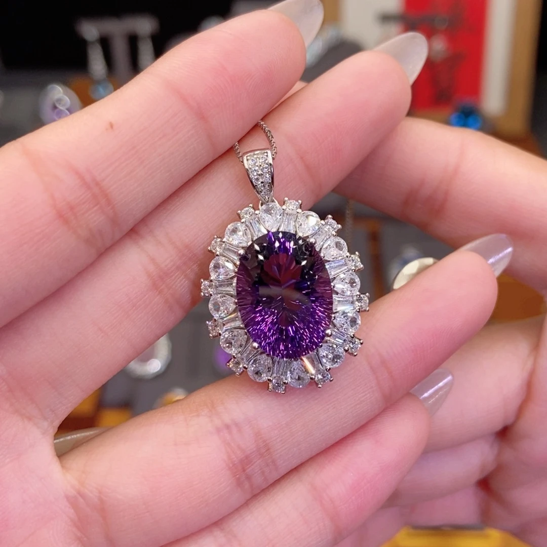 颈饰银S925镶嵌水晶紫罗兰色戴妃款12ct