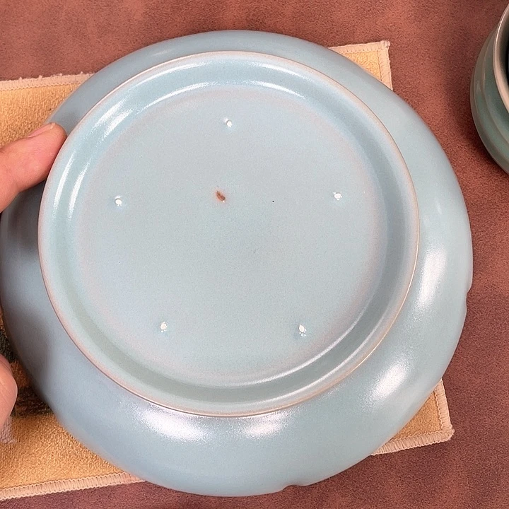 杯子虎*哥天青釉 瑕葵口洗