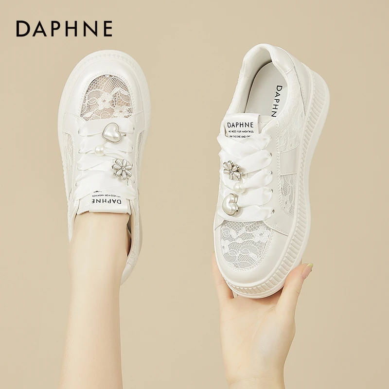 达芙妮平底板鞋女款春夏季镂空透气网面2025新款运动鞋夏天小白鞋