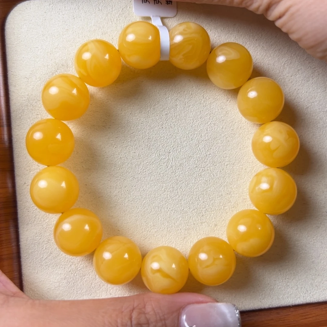 琥珀未镶嵌手链29.07g焦皮同料圆珠
