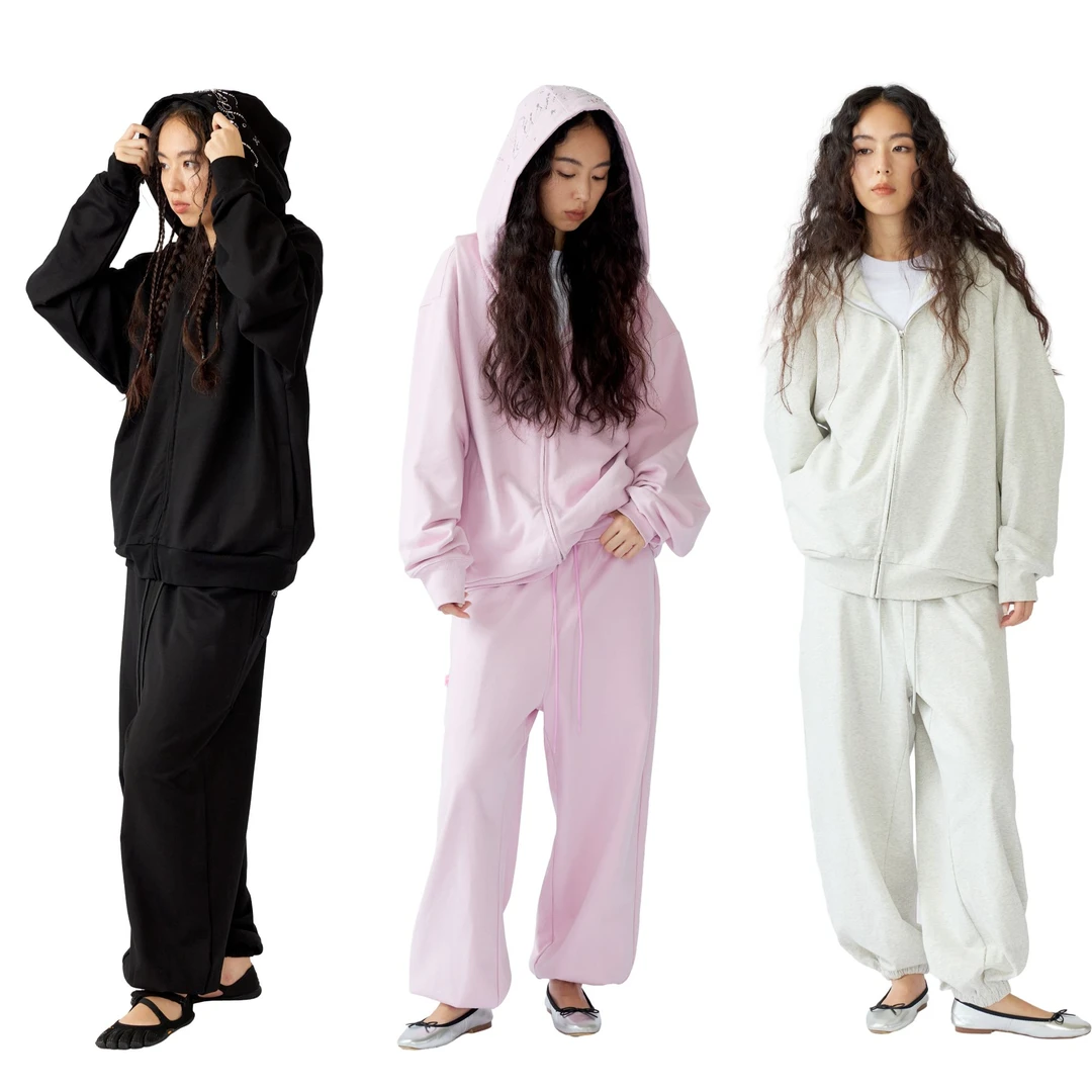 CASHHOOKED CLOTH 25AW秋冬 基础三色刺绣烫钻休闲卫衣卫裤套装