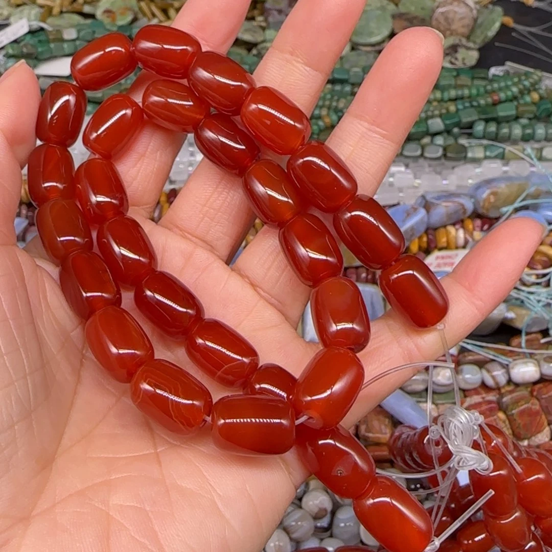 玛瑙/玉髓合金珠宝半成品红玛瑙桶珠