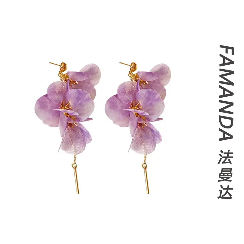 法曼达 铜合金布艺耳饰 【飘飘花仙】仙女超仙时尚甜美粉色花朵耳环