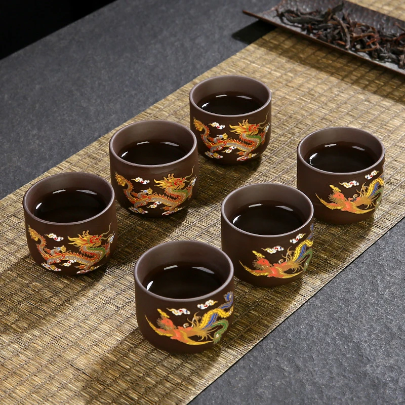 变色功夫茶具紫砂杯主人杯单杯小杯个人专用泡茶杯龙凤对杯喝茶杯