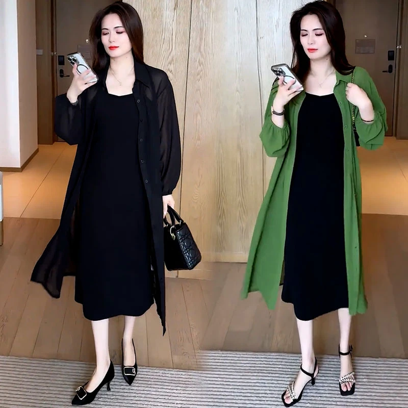 时尚中长款衬衫女2025夏季新款洋气宽松显瘦薄款防晒长袖衬衣外披