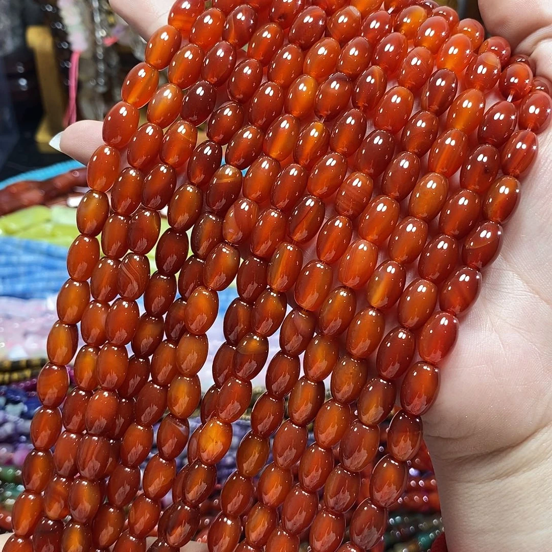 玛瑙/玉髓未镶嵌珠宝半成品红玛瑙米珠一条卡8*12mm