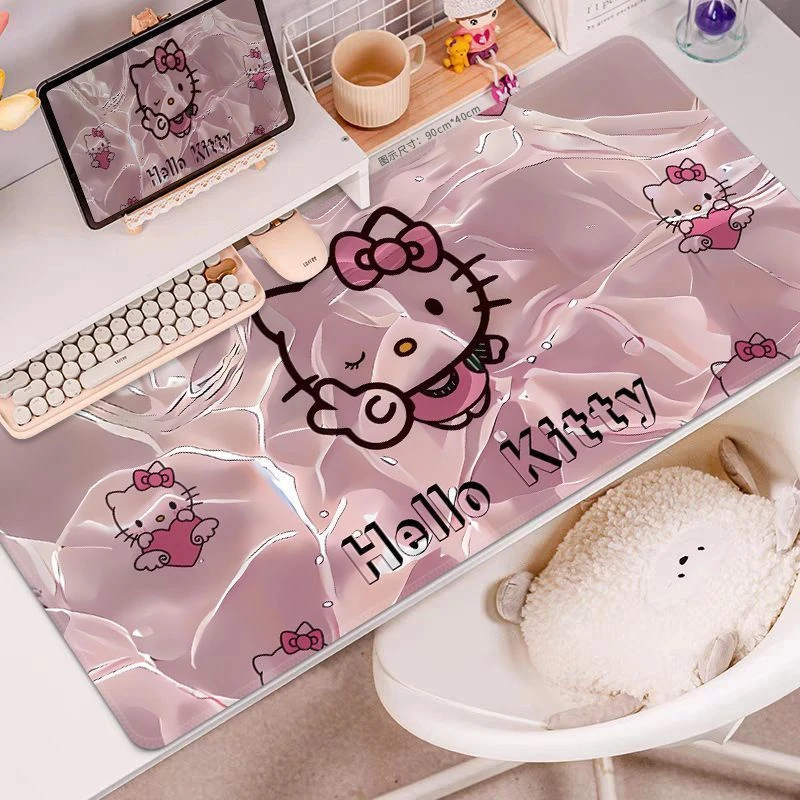 卡通可爱凯蒂猫鼠标垫超大电脑桌垫键盘垫Kitty高颜值硅藻泥垫子