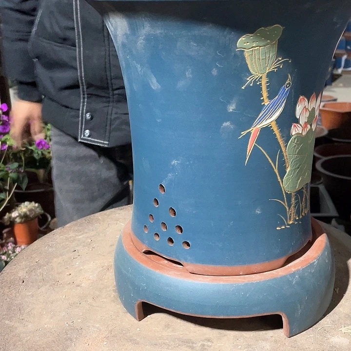 紫砂蓝荷花大加托花盆