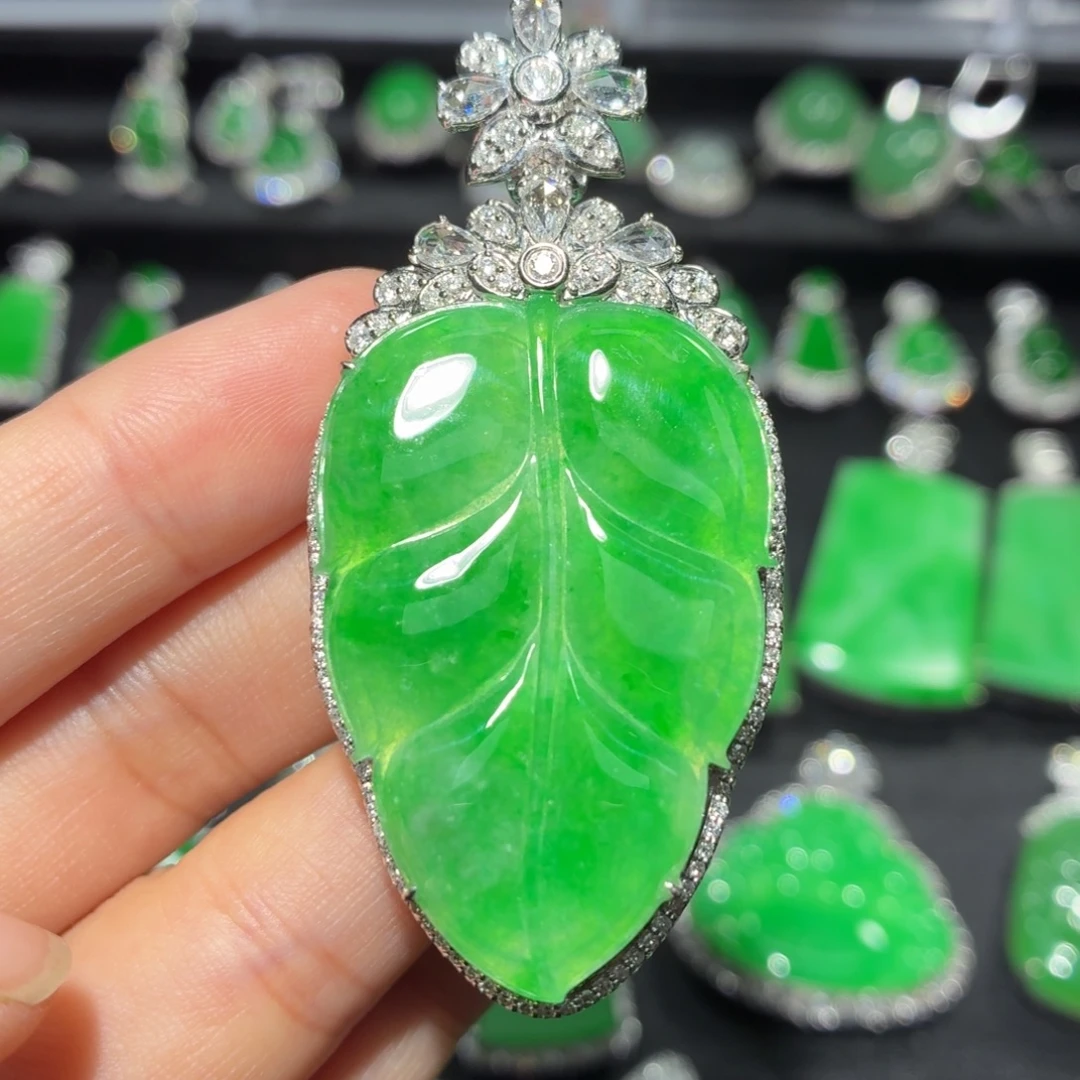 翡翠18K金镶嵌吊坠(不含链)155号