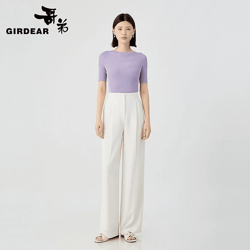 GIRDEAR/哥弟设计感白裤极简风收腰小众气质纯色夏季薄款1100235